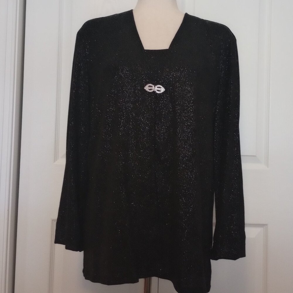 Elegant Black Sparkle Evening Twin Set Blouse sz 12